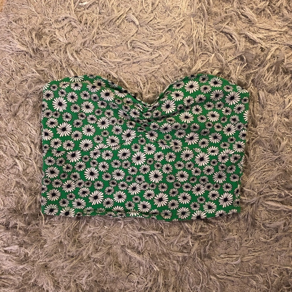 Green and white flowered tube top